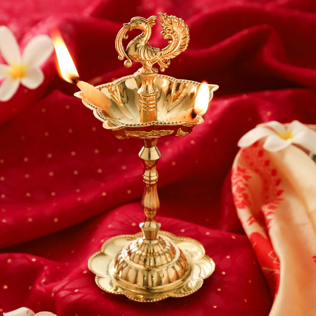 Peacock Brass Oil Lamp Stand For Festive Decor