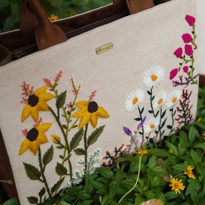 Personalized Hand Embroidered Garden Tote Bag