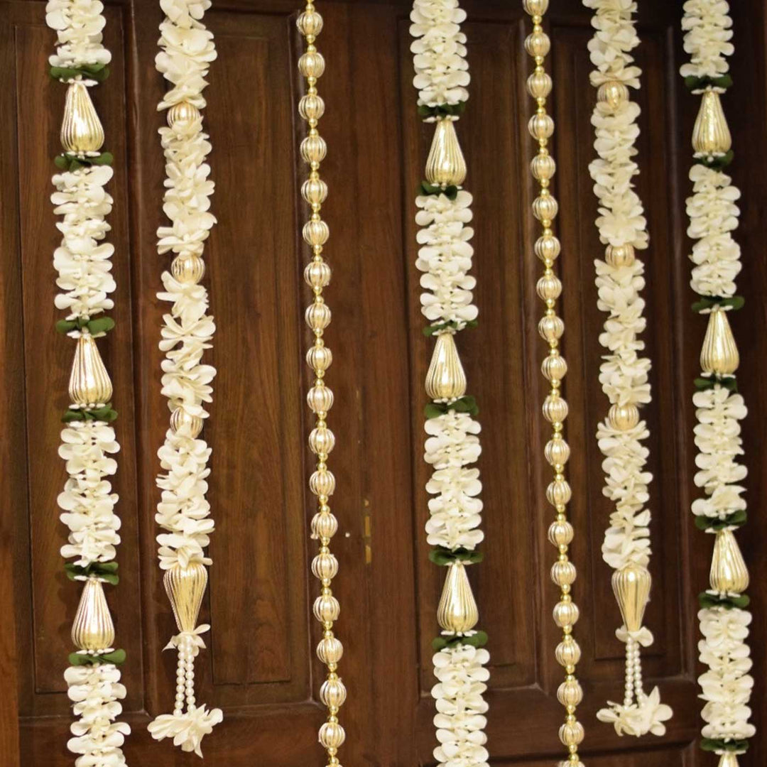 9 Pc | Phool & Gota Hanging Set With Pearl Tassels & Bells