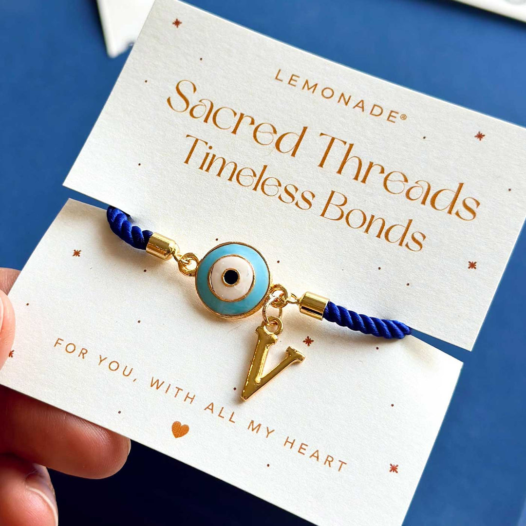 Personalized Handmade Mini Evil Eye Design Monogram Metal Rakhi