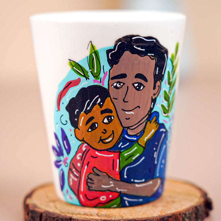 Personalized Hand-Painted Dad And Son Hugging Theme Ceramic Mug