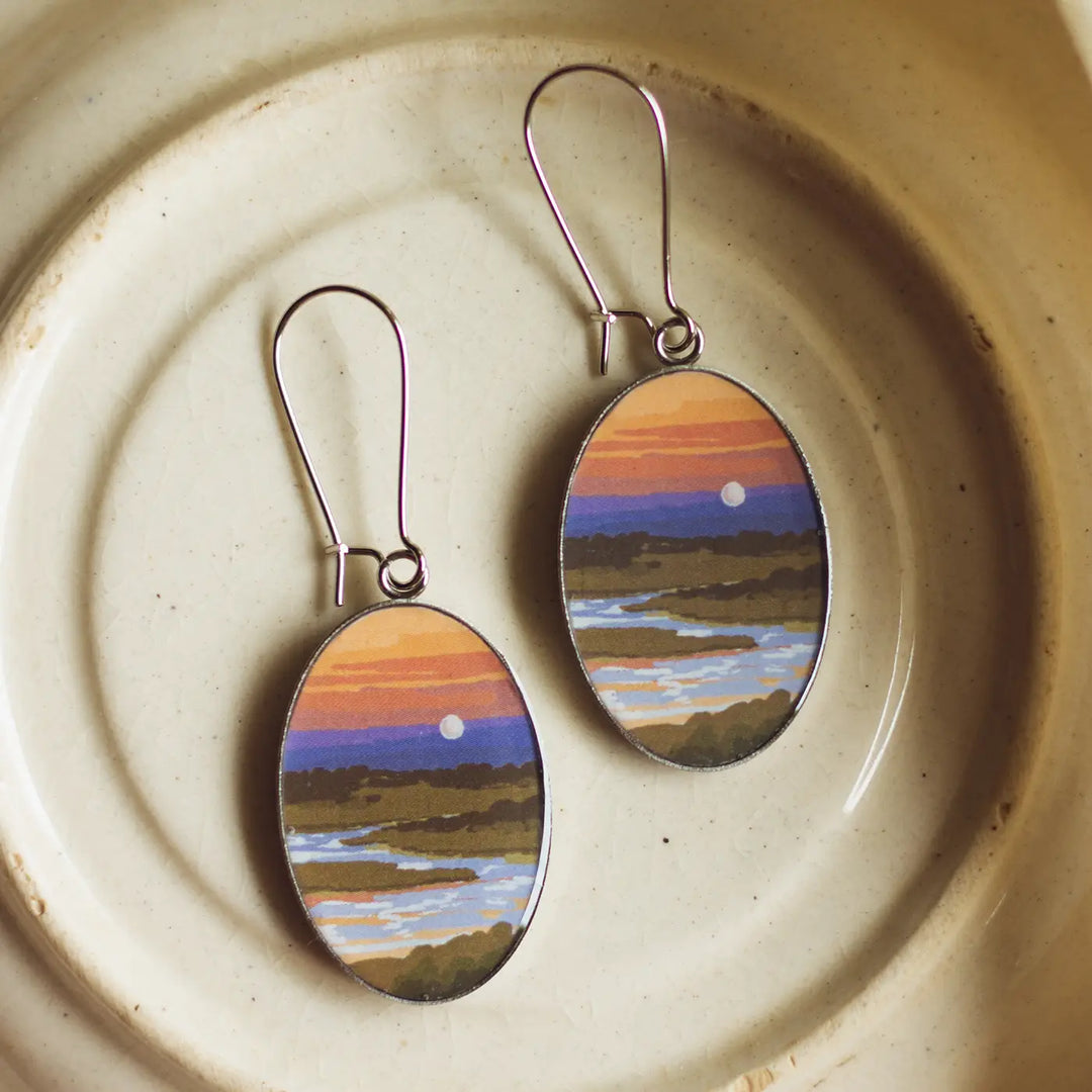 Illustrated Sunset Inspired Resin & Stainless Steel Earrings