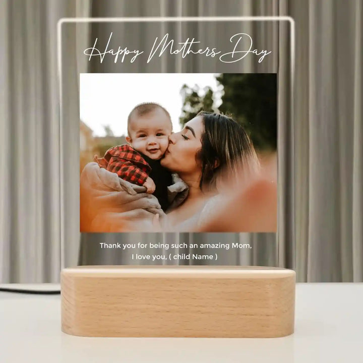 Photo Personalized Handmade Mother's Day Theme Wooden Photo Table Lamp
