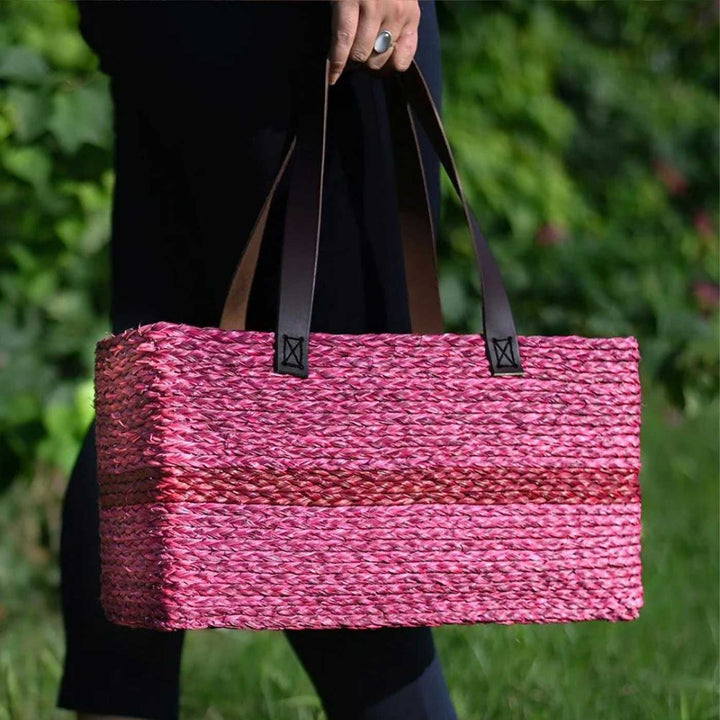 Handmade Grass Woven Single Striped Sabai Mesh Handbag