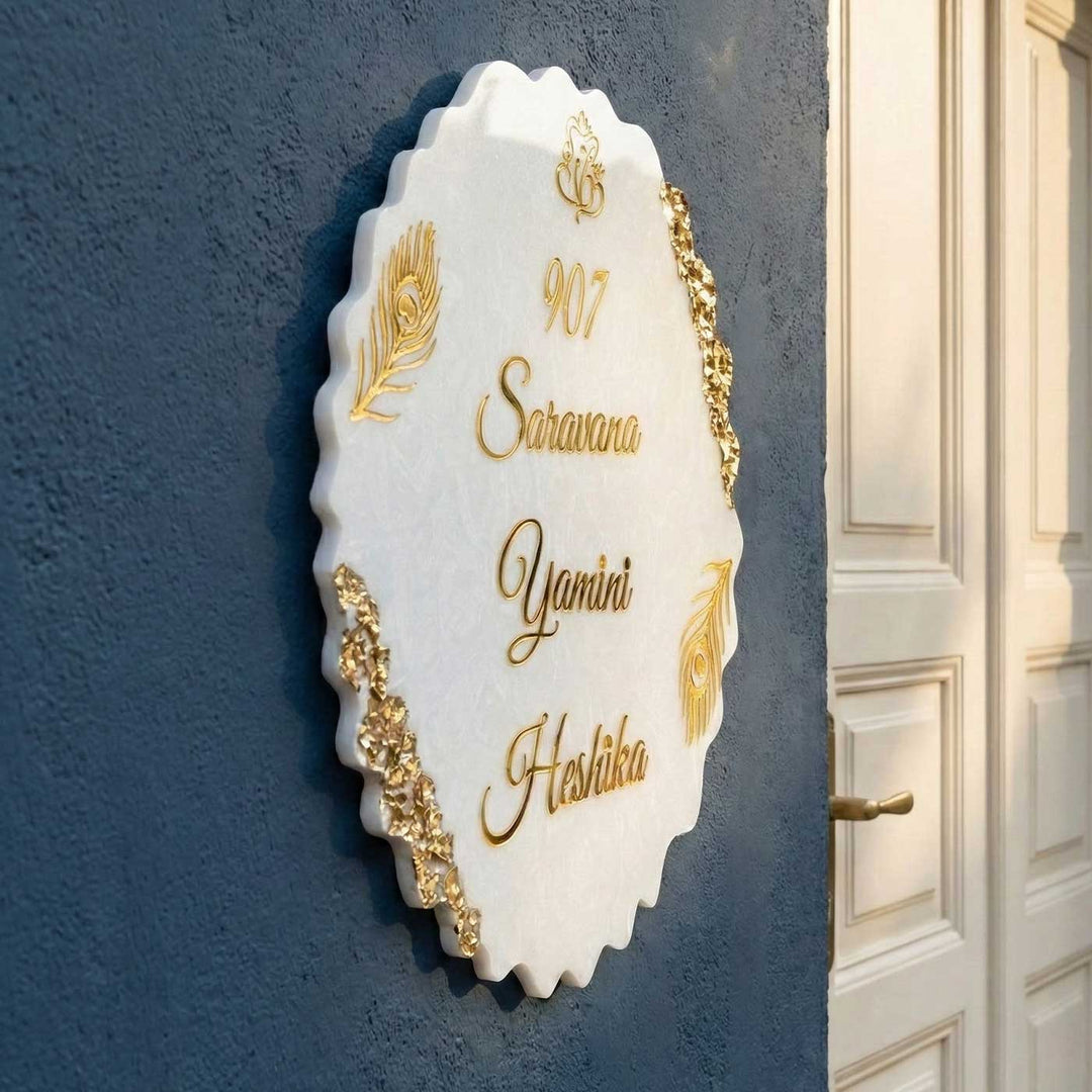 Personalized White & Gold Resin Name Plate For Family