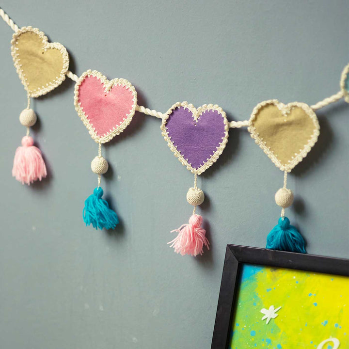 Handmade Crochet Heart Themed Felt Bunting