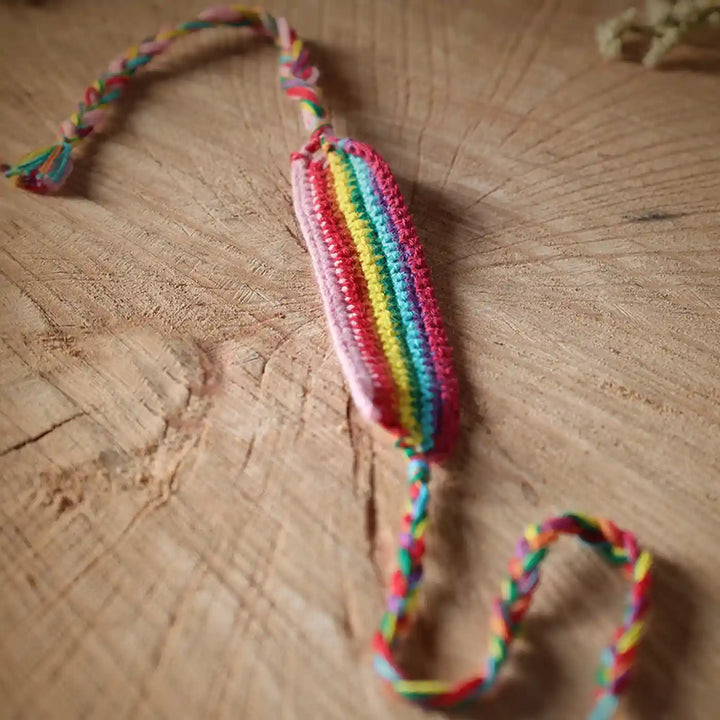 Handmade Crochet Multicolour Band Rakhi With Roli Chawal - Close-up View