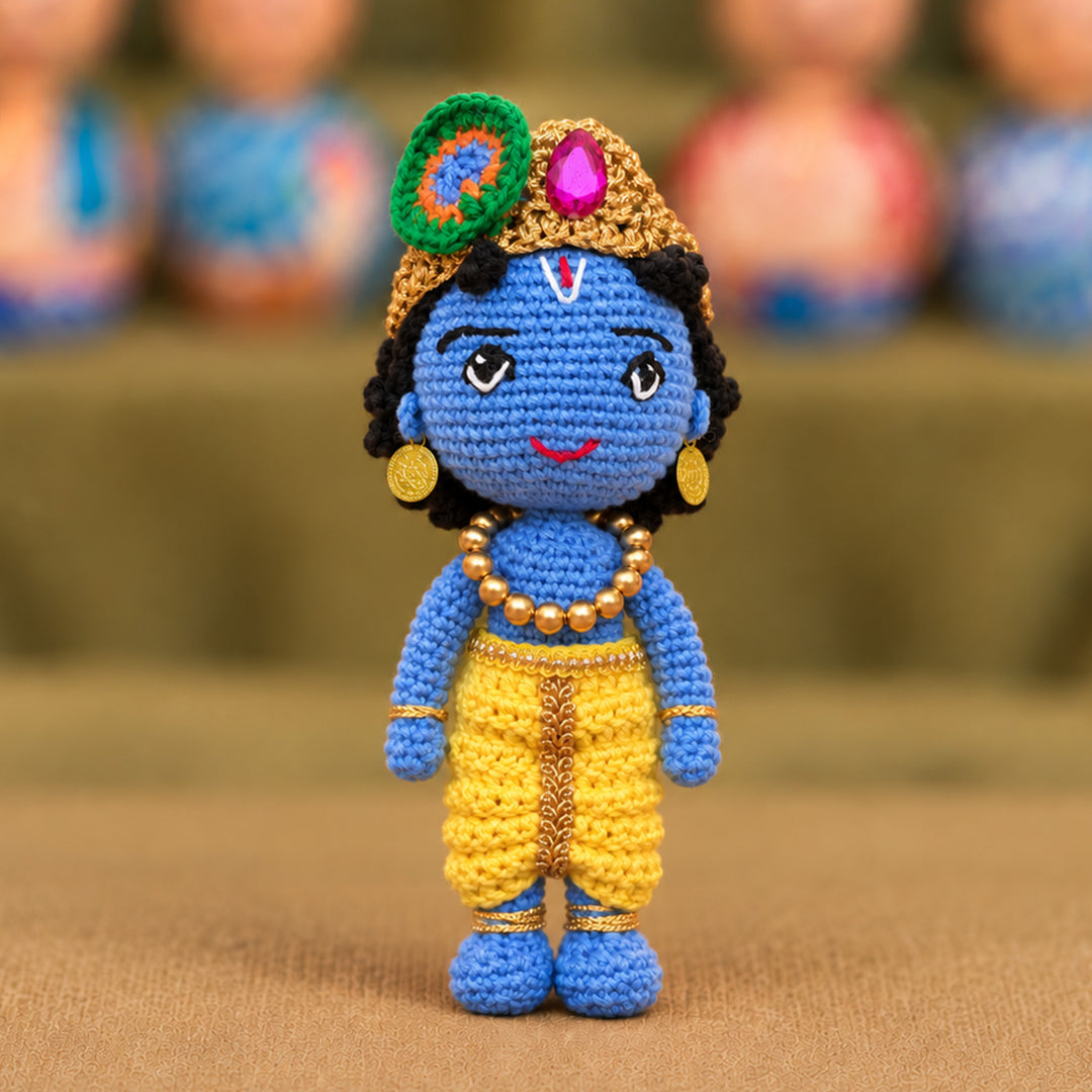 Handmade Sri Krishna Crochet Cotton Golu Doll For Gifting & Decor