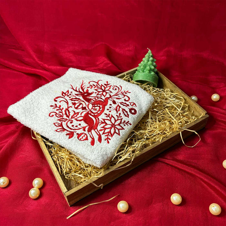 Personalized Reindeer Embroidered Towel & Candle Hamper | Secret Santa Gift Ideas | Set Of 3