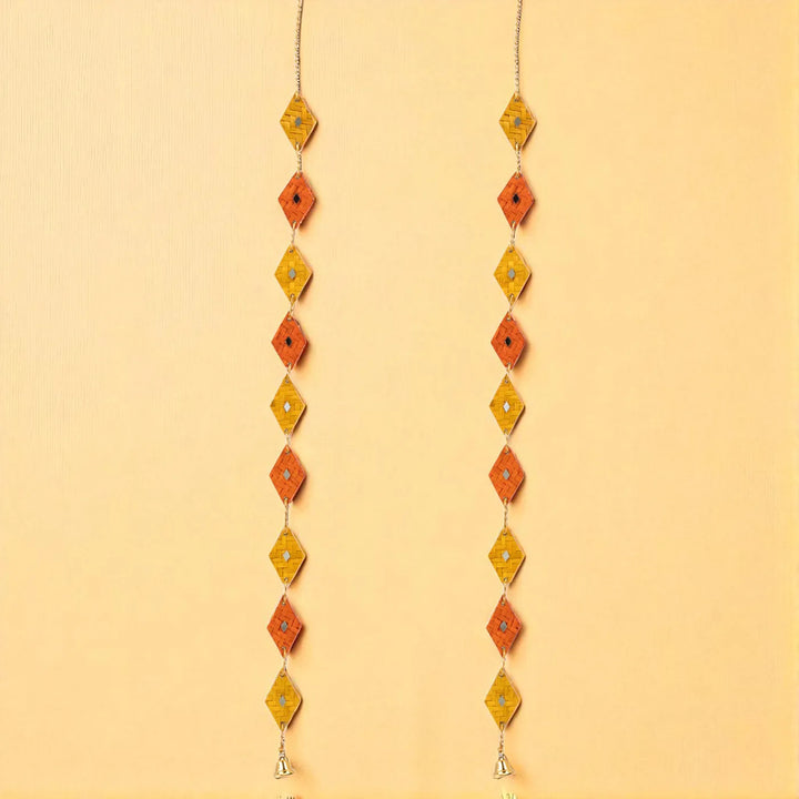 Mirror Embellished Eco-Friendly Handmade Woven Bamboo Hanging | 45 Inch x 2 Inch | Set Of 2