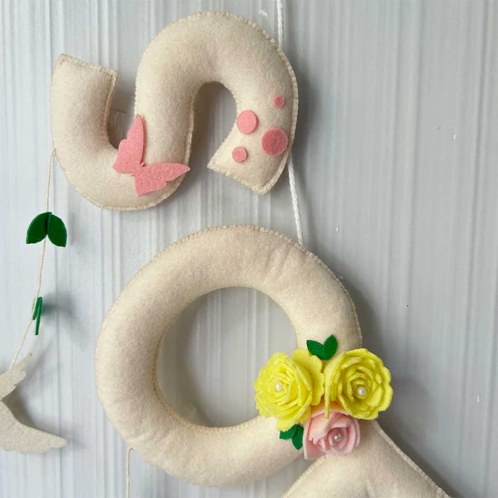 Personalized Birds And Butterflies Felt Bunting Garland For Kids - Hanging Alphabet Letters Front View