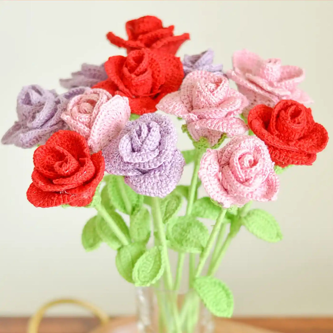 Handmade Crochet Rose Cotton Flower Stick | Pack Of 1