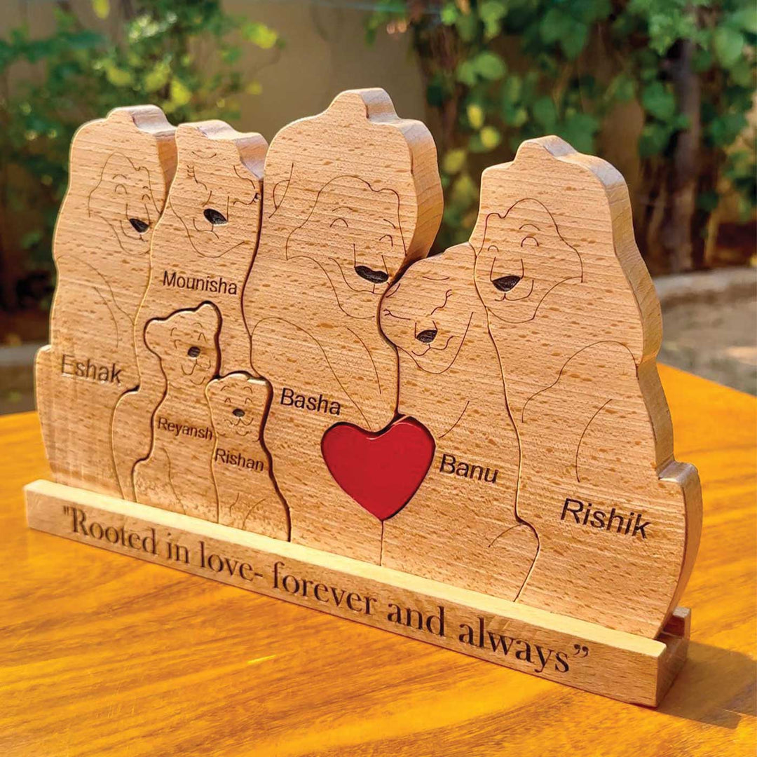 Personalized Lion Family Of 7 Wooden Figurine
