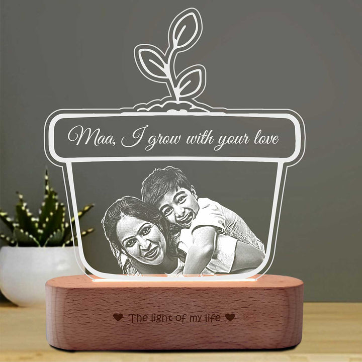 Photo Personalized "Maa I Grow With Your Love" Engraved Acrylic Lamp For Mothers