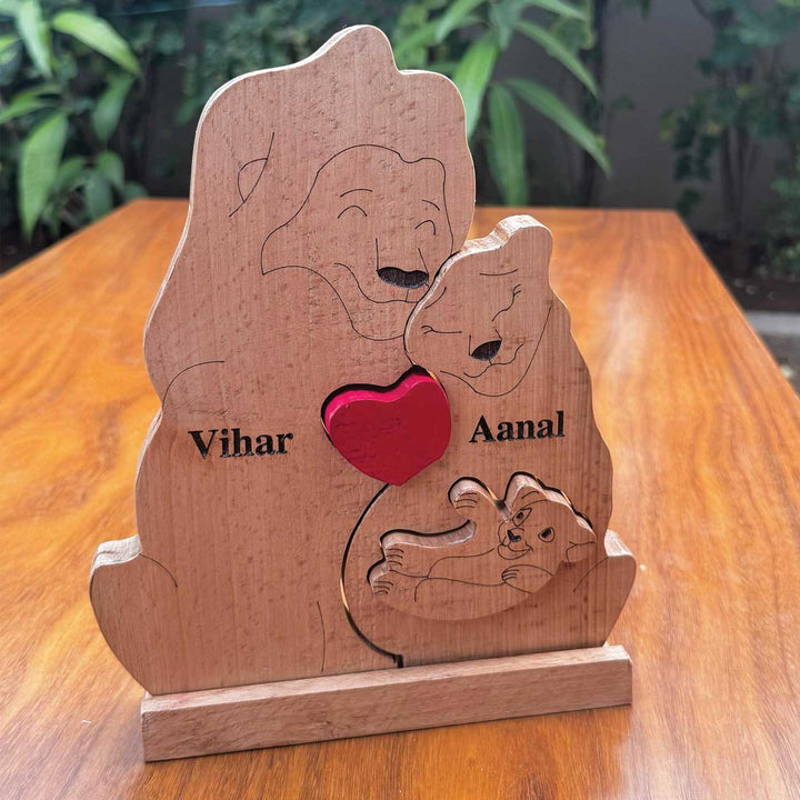 Personalized Mom To Be Lion Family Wooden Figurine