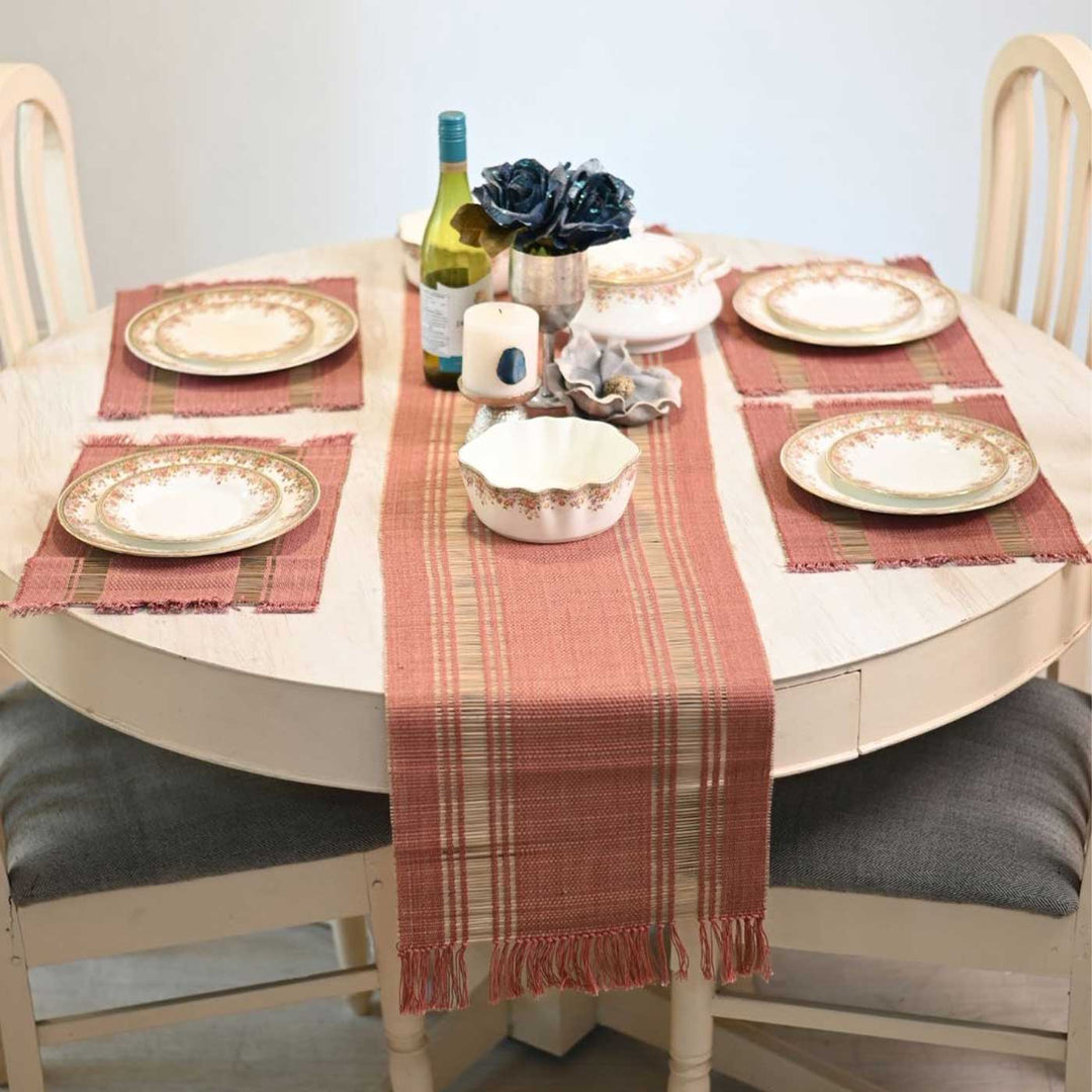 Hand Woven Double Striped Madhurkati Table Runner & Table Mat