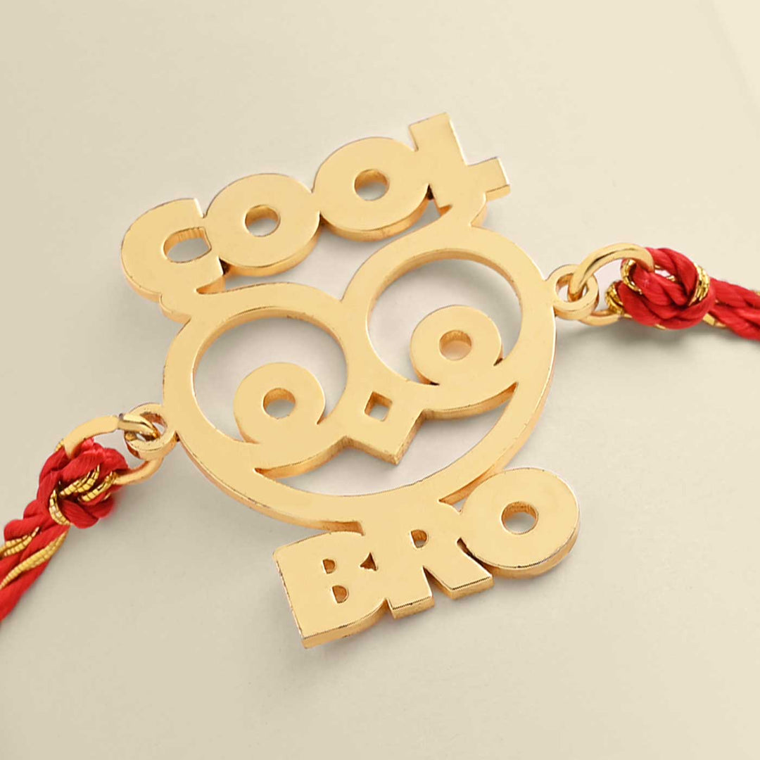 Handmade Cool Bro Design Metal Rakhi For Brother - Close-up of Metal Charm Detail