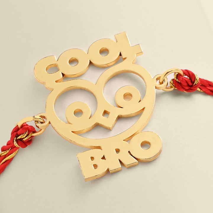 Handmade Cool Bro Design Metal Rakhi For Brother - Close-up of Metal Charm Detail