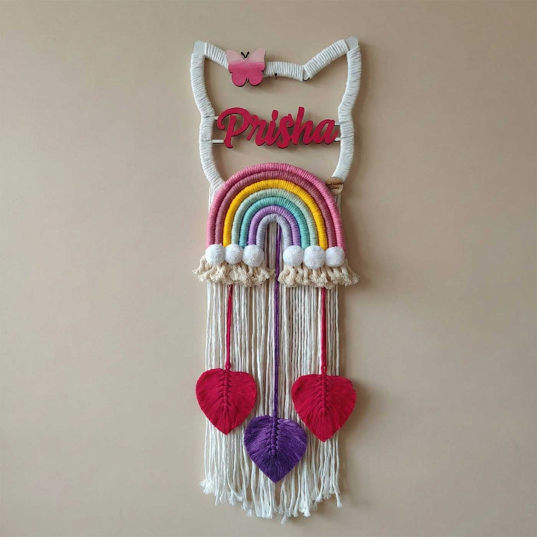 Personalized Macrame Kitty Theme Kids Name Plate