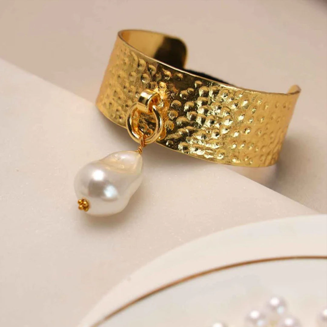 Statement Victoria Pearl & 18k Gold Plated Brass Ponytail Cuff Hair Tie