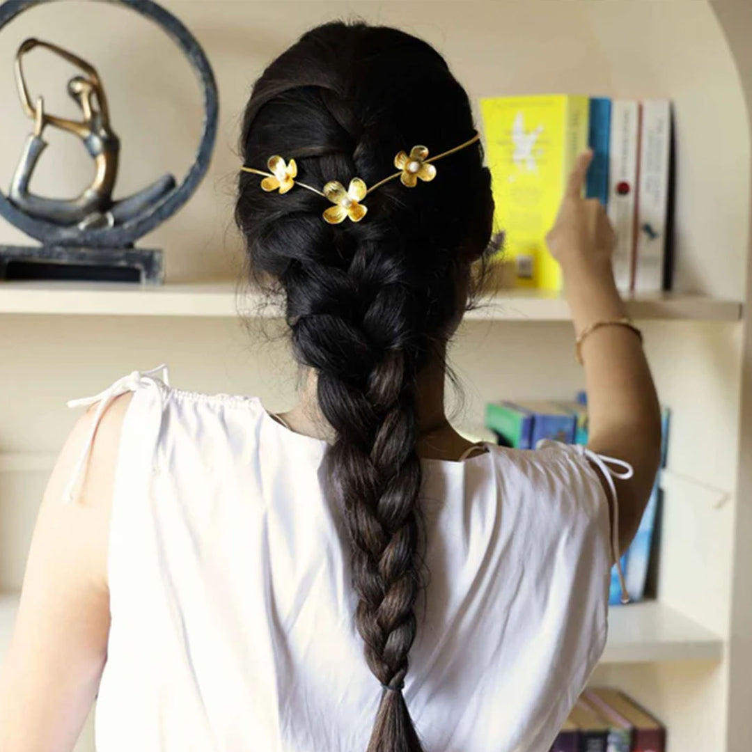 Handmade Phool Bageecha 18k Gold Plated Reverse Headband For Weddings
