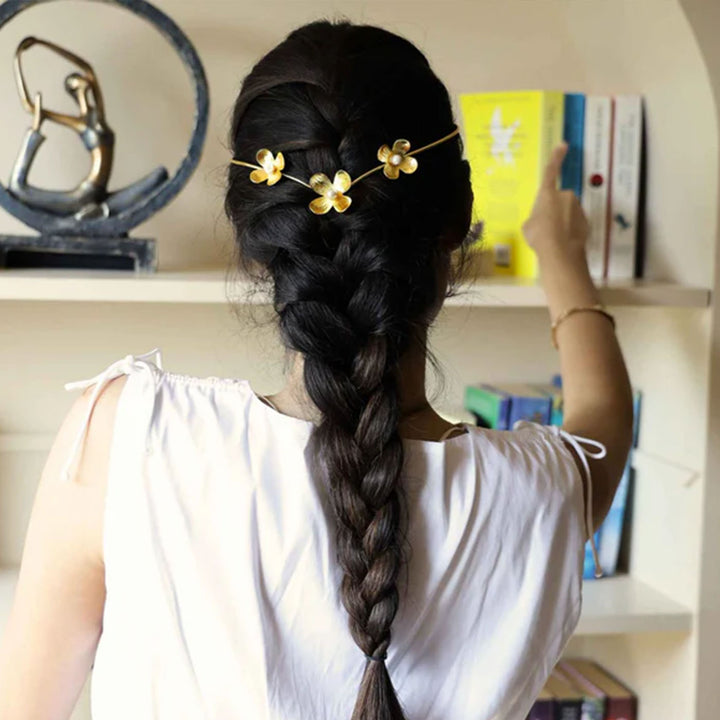 Handmade Phool Bageecha 18k Gold Plated Reverse Headband For Weddings