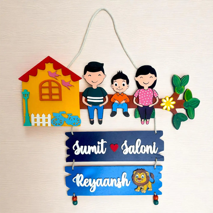 Personalized Tree House Theme MDF Wood Name Plate For Family