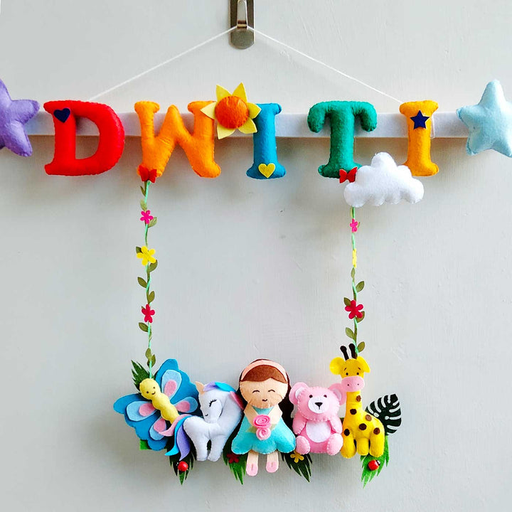 Personalized Girls Unicorn & Jungle Theme Felt Kids Name Plate