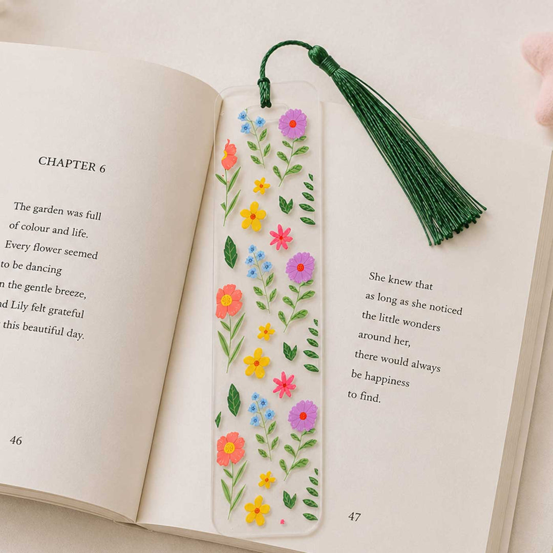 Floral Theme Handmade Acrylic Bookmark With Tassel For Book Lovers