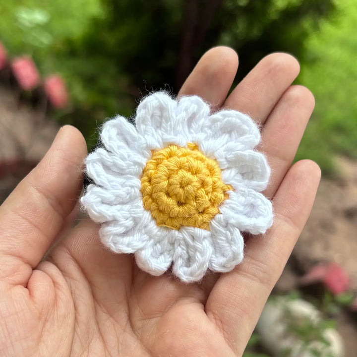 Handmade Crochet White Daisy Flower Design Cotton Hair Tie
