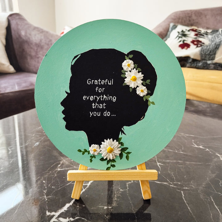 Personalized Hand-Painted Green Floral Theme MDF Wood Table Top Decorative Plaque