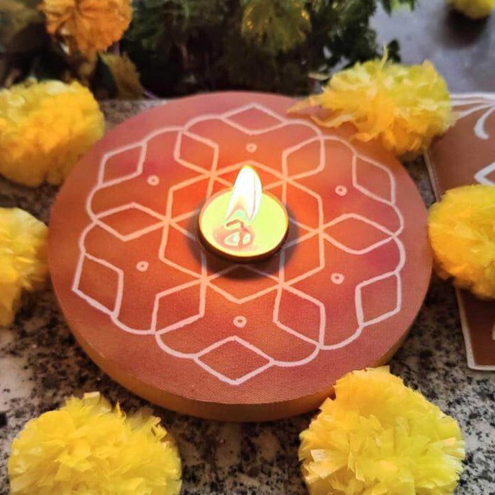 Hand-Painted Aureya Wooden Tealight Holder