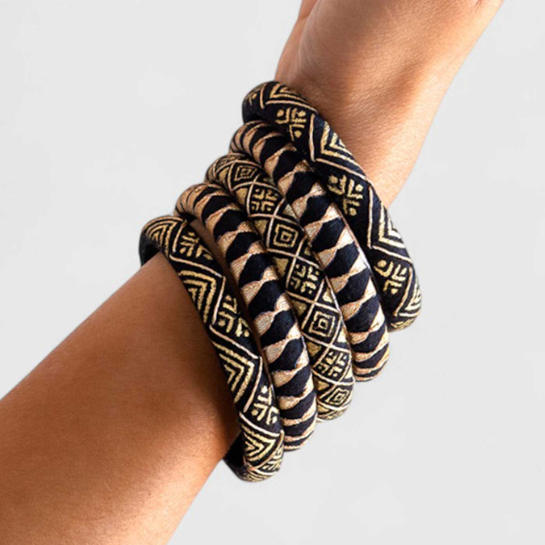 Black & Golden Handcrafted Elegant Gotta Patti Bangles | Set of 5