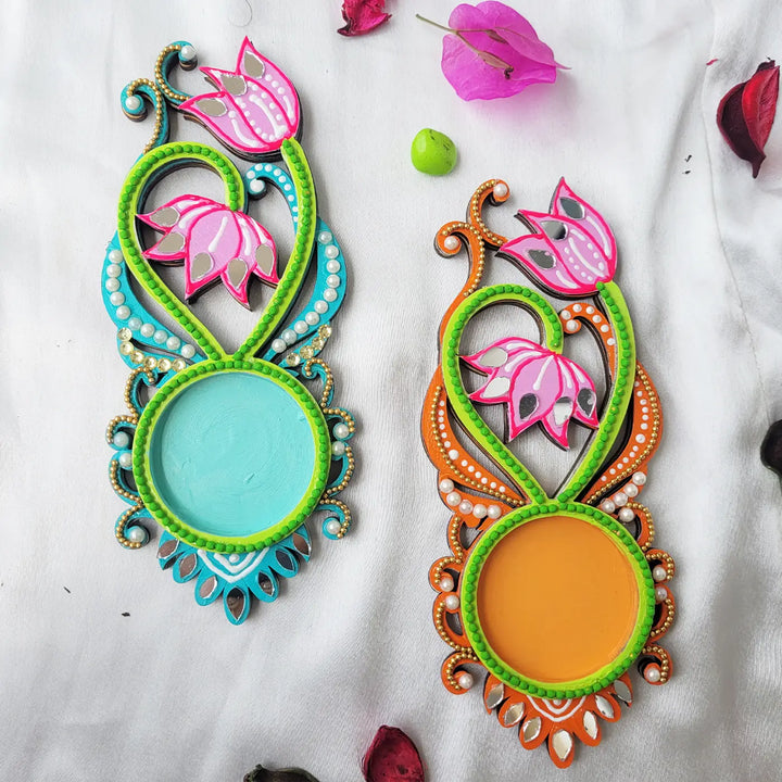 Hand-Painted Decorative Lotus MDF Wood Tealight Holder