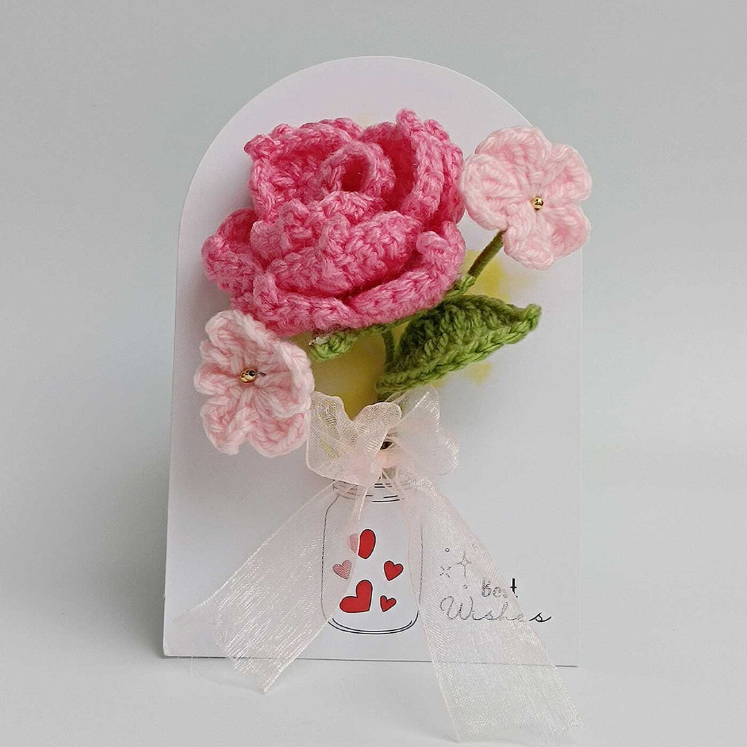 Handmade Crochet 3D Light Pink Rose Greeting Card