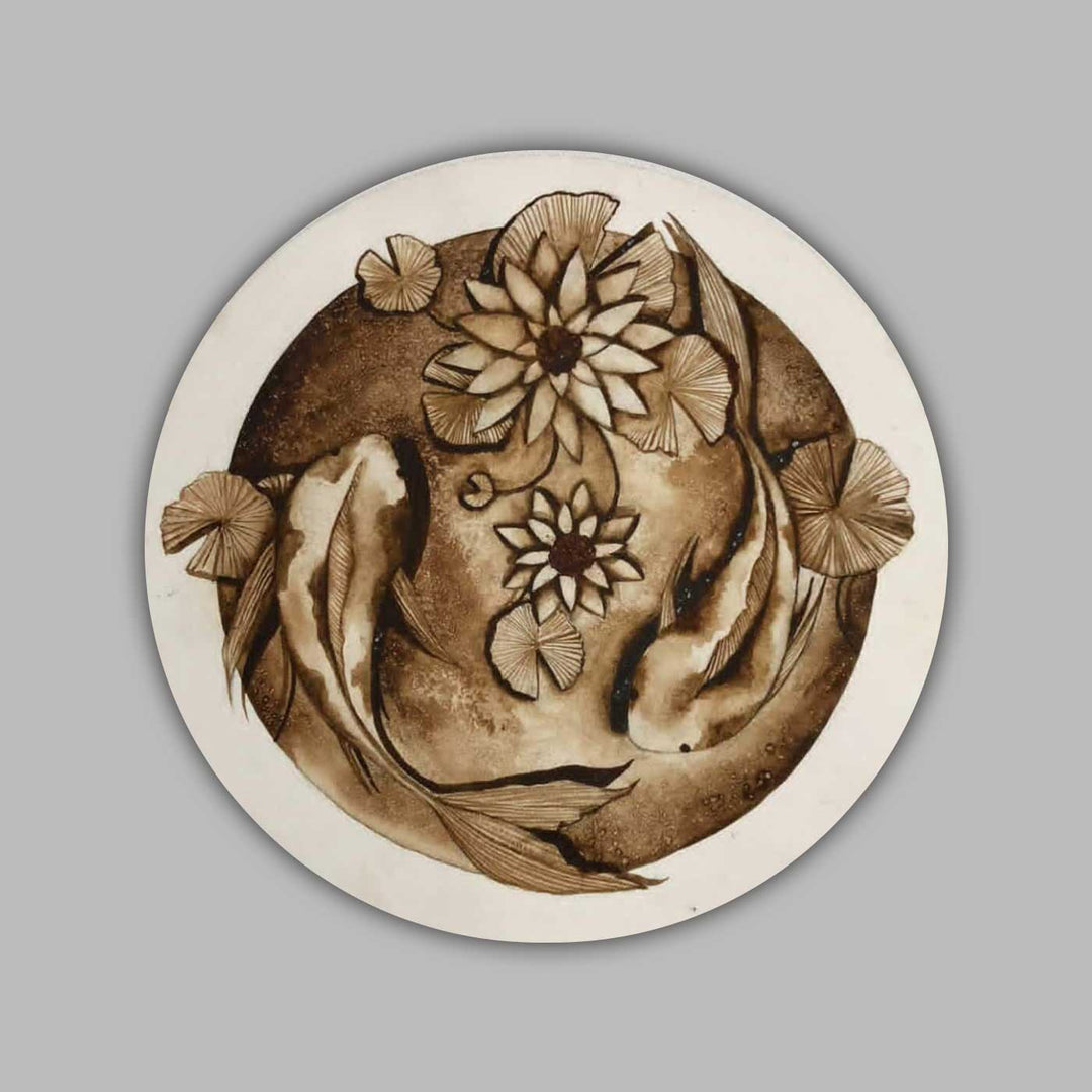 7.8 x 7.8 Inch | Handmade Paper Circle Serene Coffee Painting