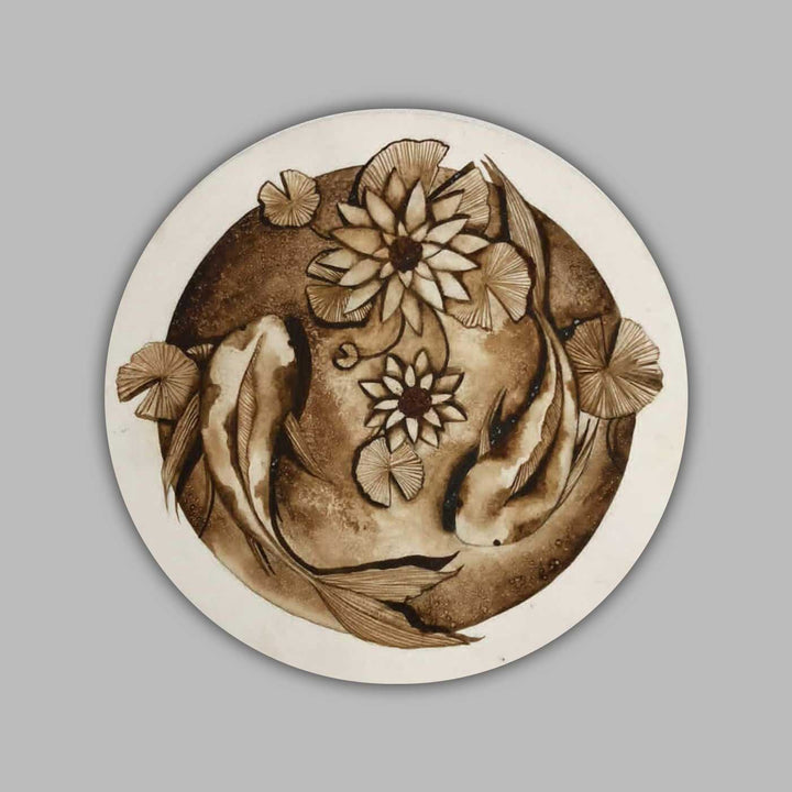7.8 x 7.8 Inch | Handmade Paper Circle Serene Coffee Painting