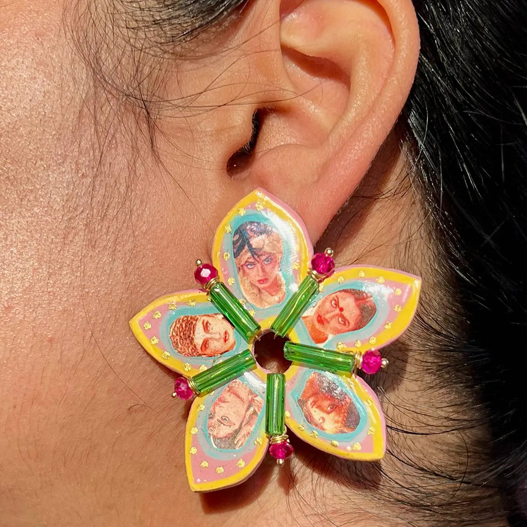 Handmade Polymer Clay Floral Bollywood Rekha Theme Resin Earrings