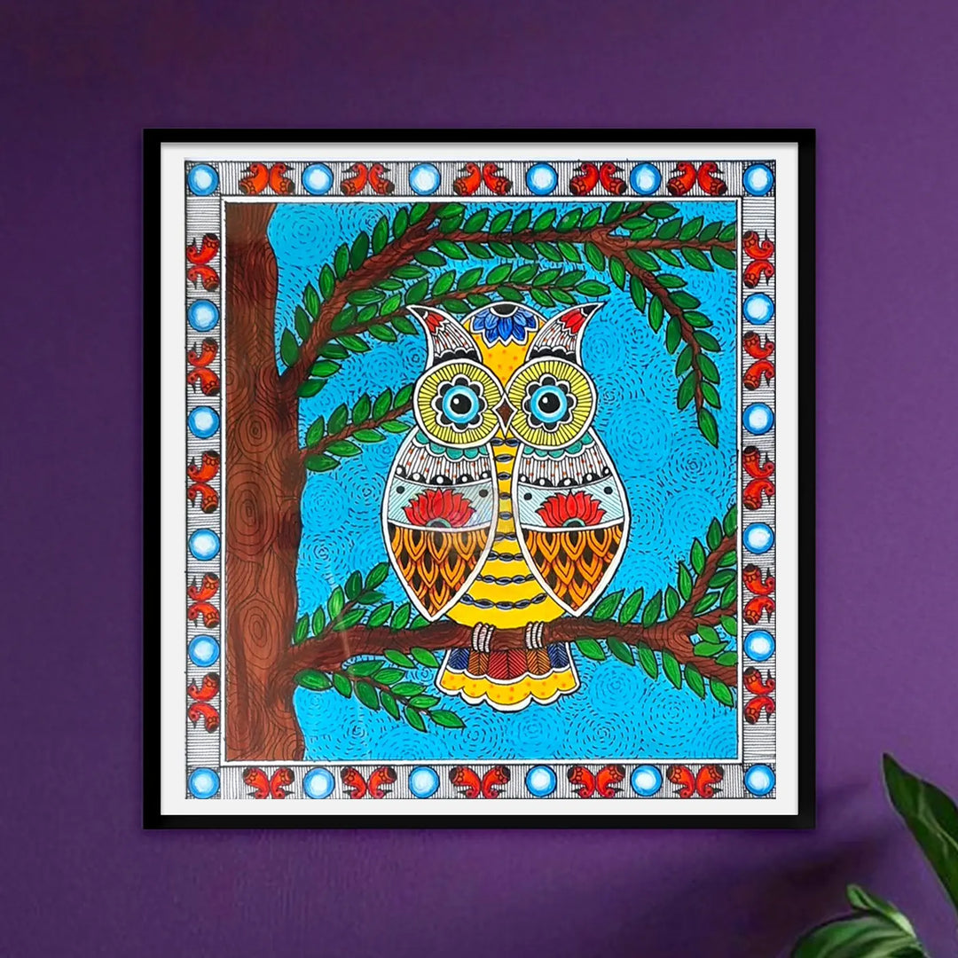 7 x 7 Inch | The Wise Watcher | Original Hand Painted Madhubani Painting On Paper