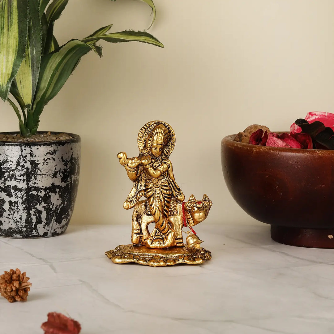 Handmade Krishna Rakhi Hamper | Includes 1 Krishna Idol, 2 Rakhis, 1 Roli Chawal
