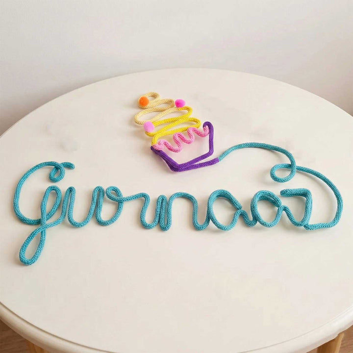 Personalized Knitted Wire Cupcake Theme Kids Name Plate