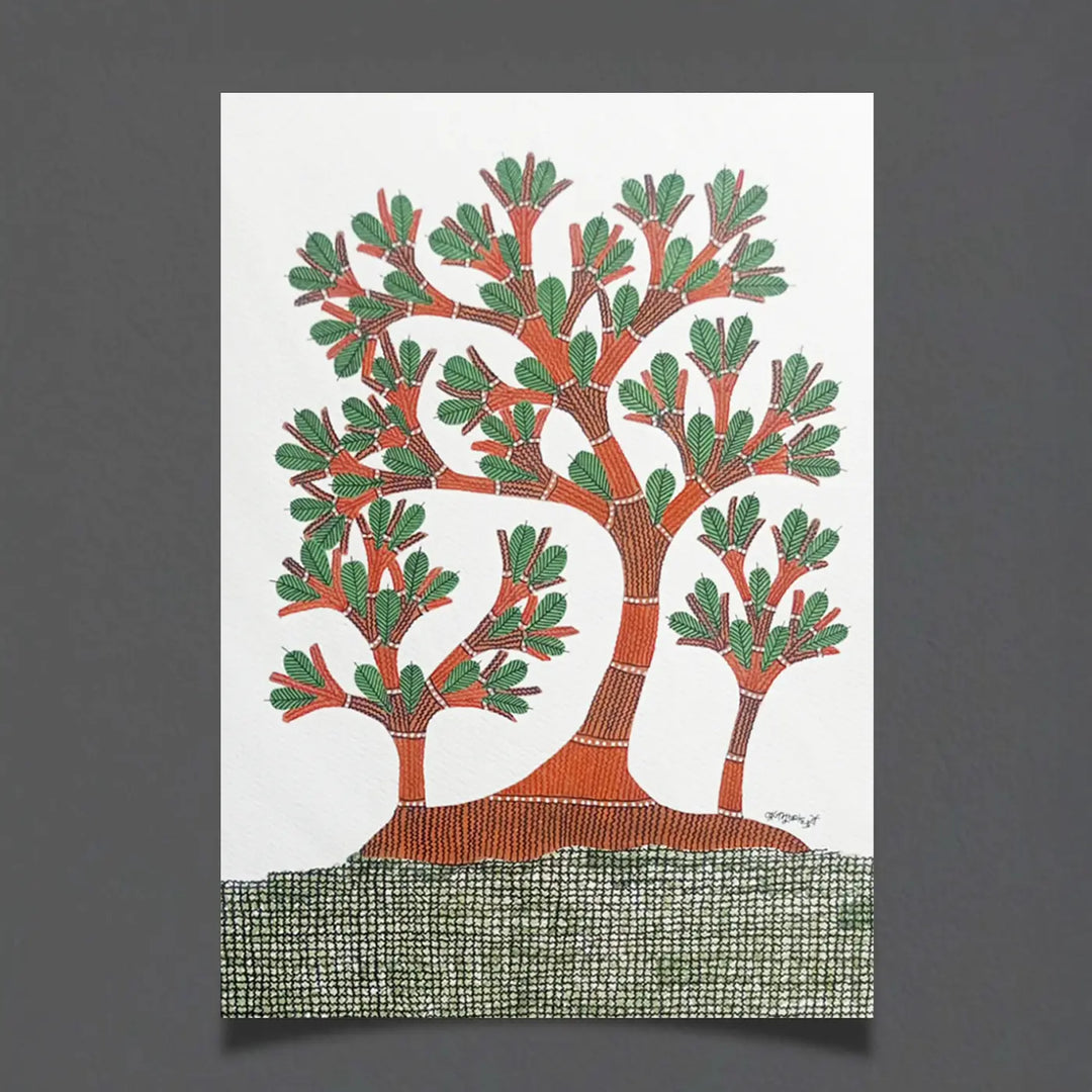 11 x 16 Inch | Tree of Life | Original Hand Painted Tribal Gond Art Painting | Acrylic Paint On Paper