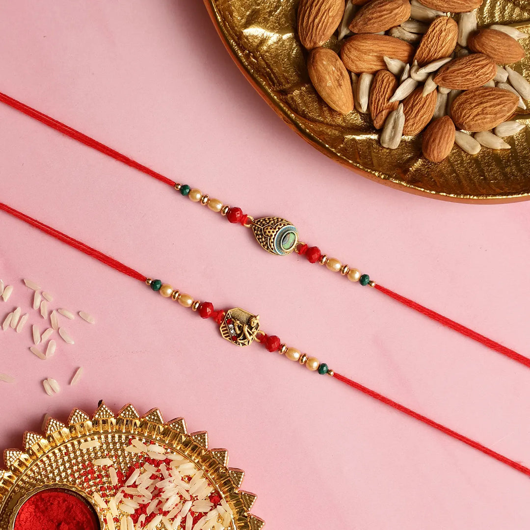 Handmade Krishna Rakhi Hamper | Includes 1 Radha Krishna Idol, 2 Rakhis, 1 Roli Chawal