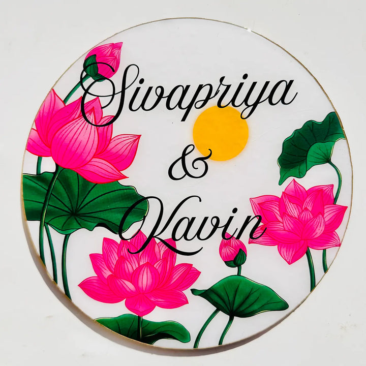 Personalized Round Lotus Theme Resin Name Plate