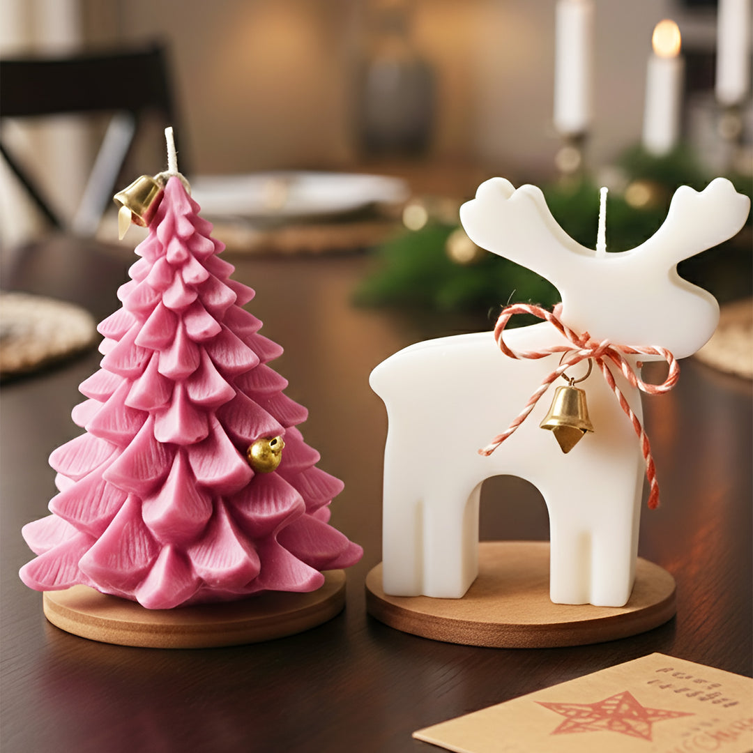 2 Pc | Handmade Xmas Tree & Reindeer Soy Wax Scented Candles