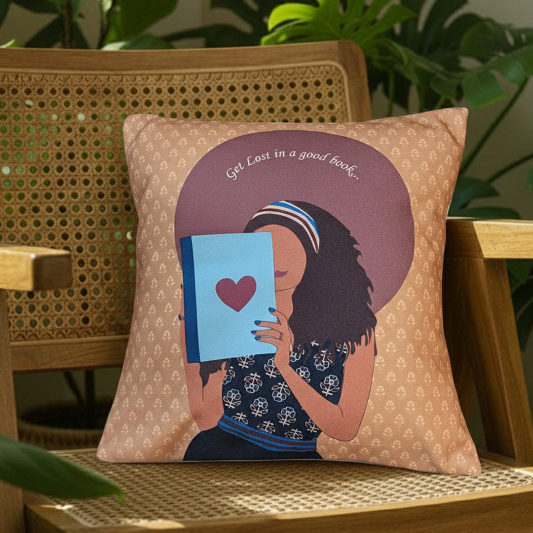 16 Inch | Printed Booklover's Retreat Theme Cushion Cover