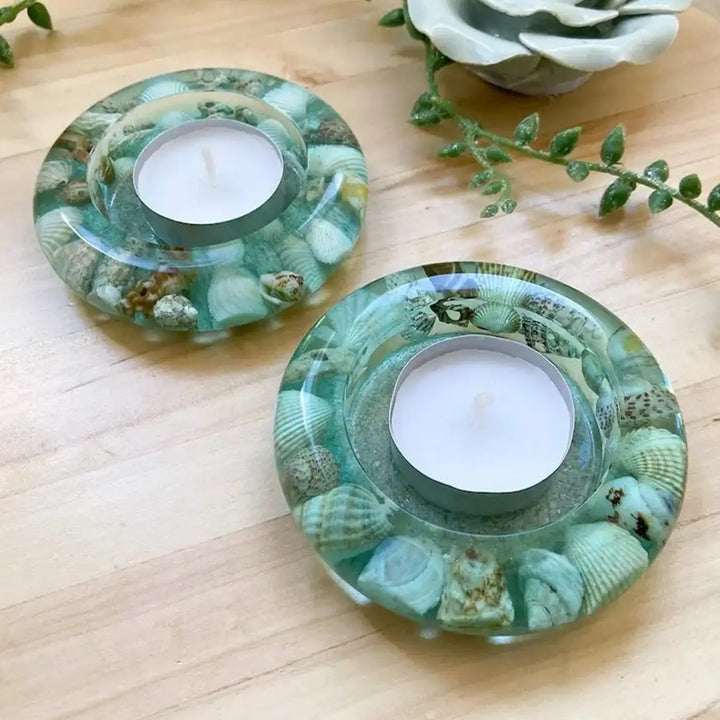 Handmade Round Sea Shell Resin Tealight Holder