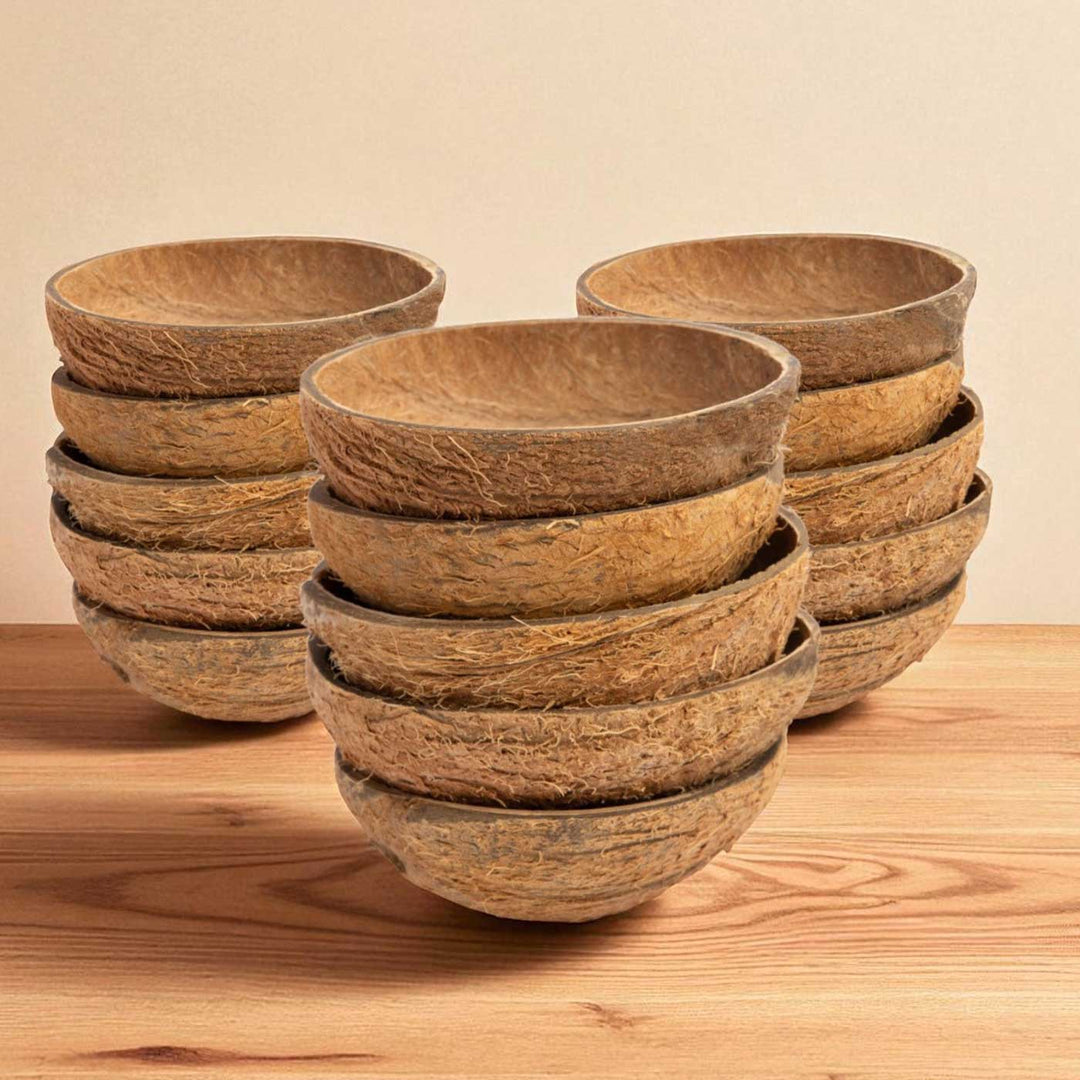 Eco-Friendly Handmade Oval Raw Coconut Shell Bowl | Set Of 15