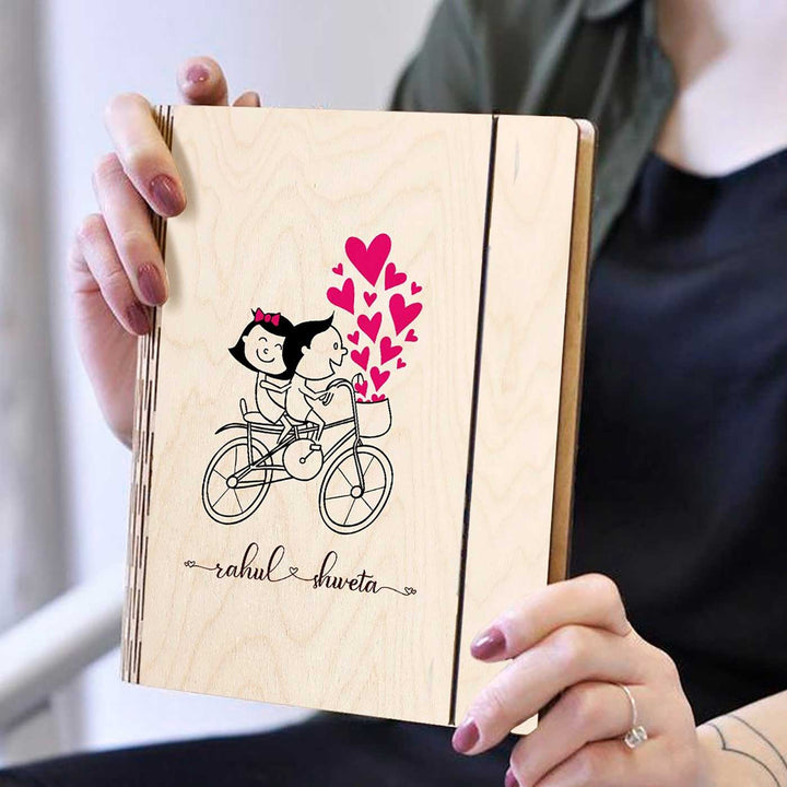 Couples Wooden Personalized Notebook Binder | A5, 50 Blank Pages, 120 GSM