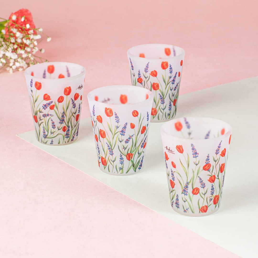 Delicate Print Frosted Shot Glasses I Set of 4